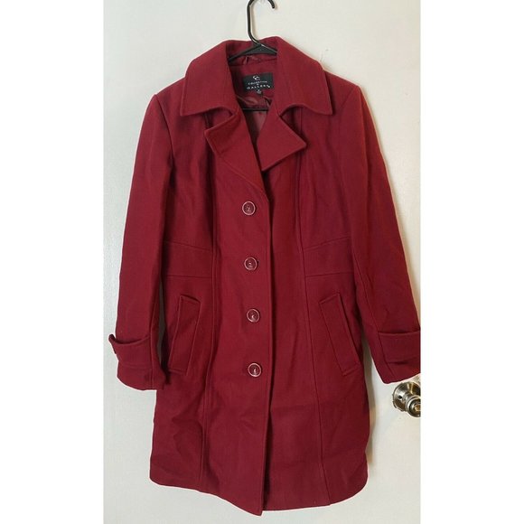 Collection by Gallery Coat Sz Medium Red Wool Blend Button Pea Coat Mid-Length - Picture 1 of 6
